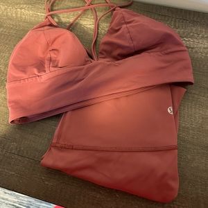Lululemon mauve/pink matching sports bra and leggings size 8/10